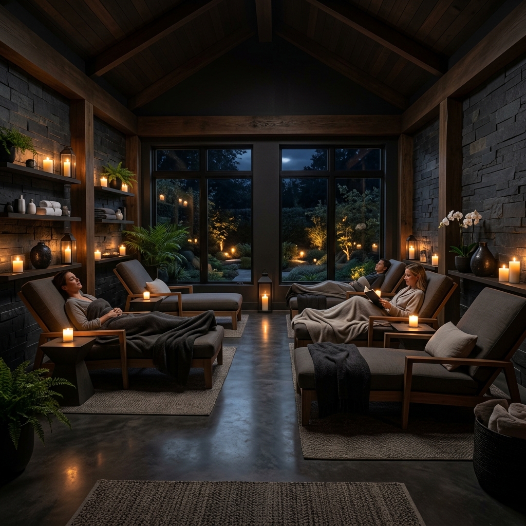 Serene relaxation lounge at A J Wellness Spa
